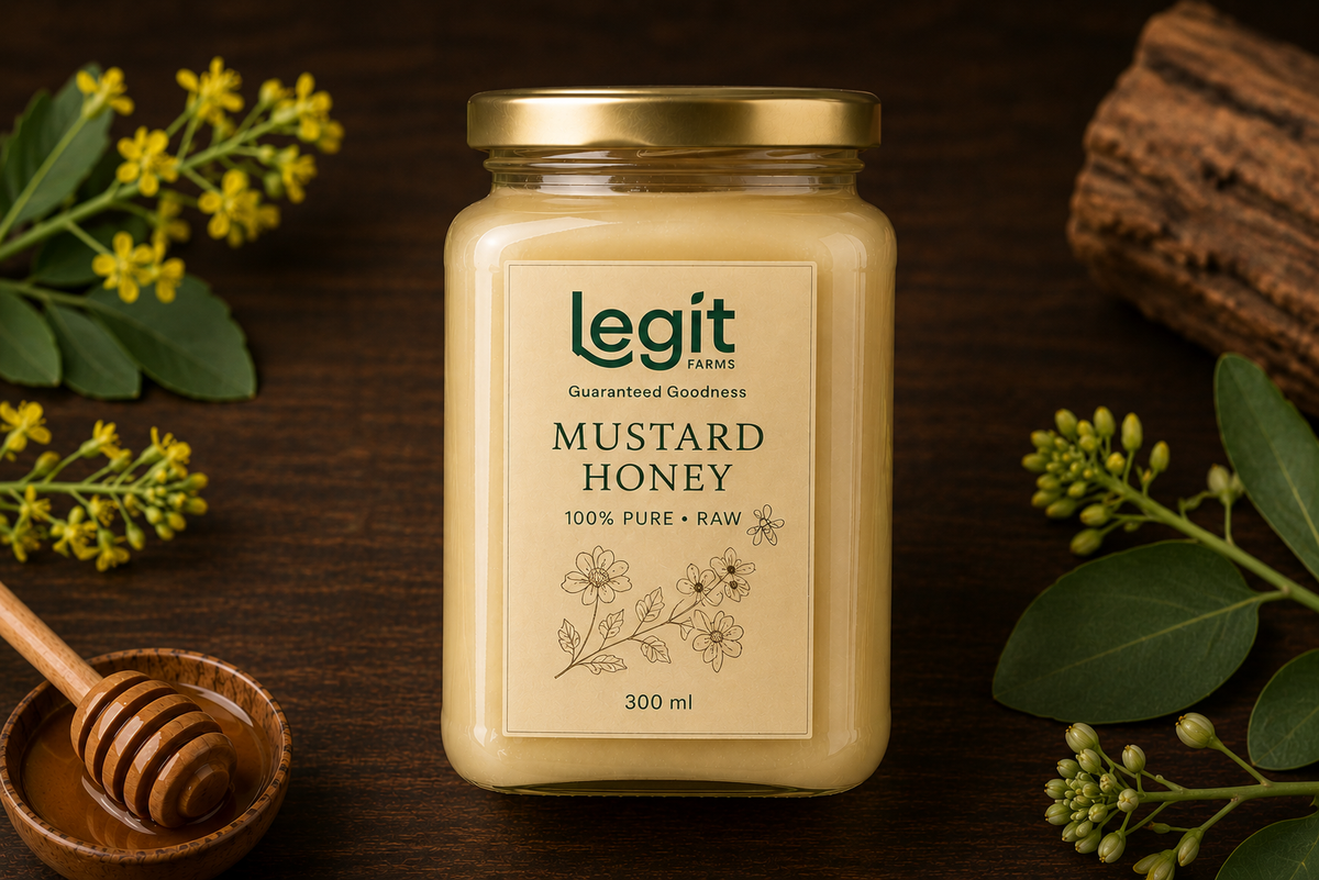 Jar of Legit Farms mustard honey