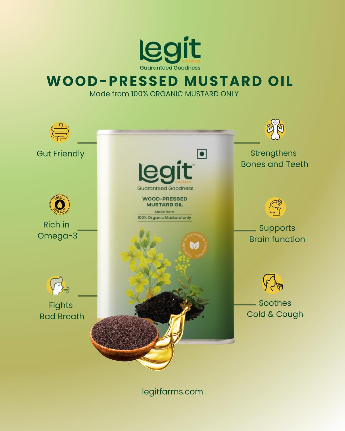 Mustard seeds used in Legit Farms wood-pressed mustard oil