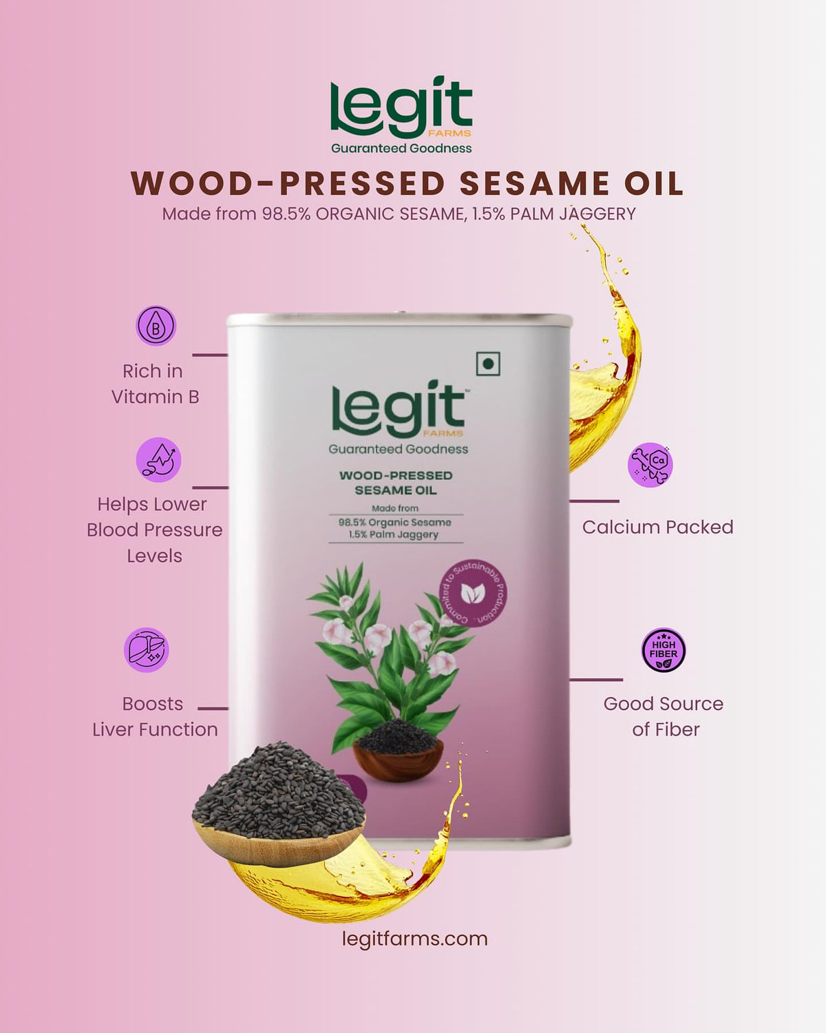 Sesame seeds used in Legit Farms wood-pressed sesame oil