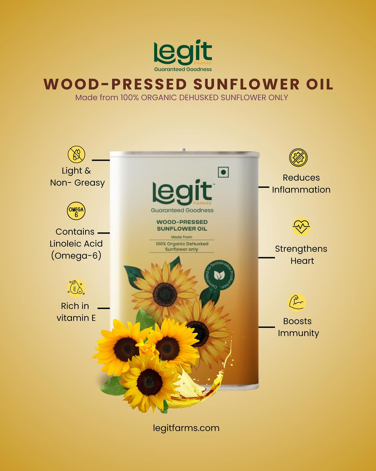 Sunflower seeds used in Legit Farms wood-pressed sunflower oil